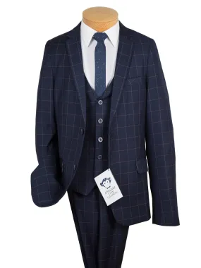 Appaman 27020 71% Polyester/ 29% Rayon Boy's Skinny Fit Suit - Windowpane - Navy