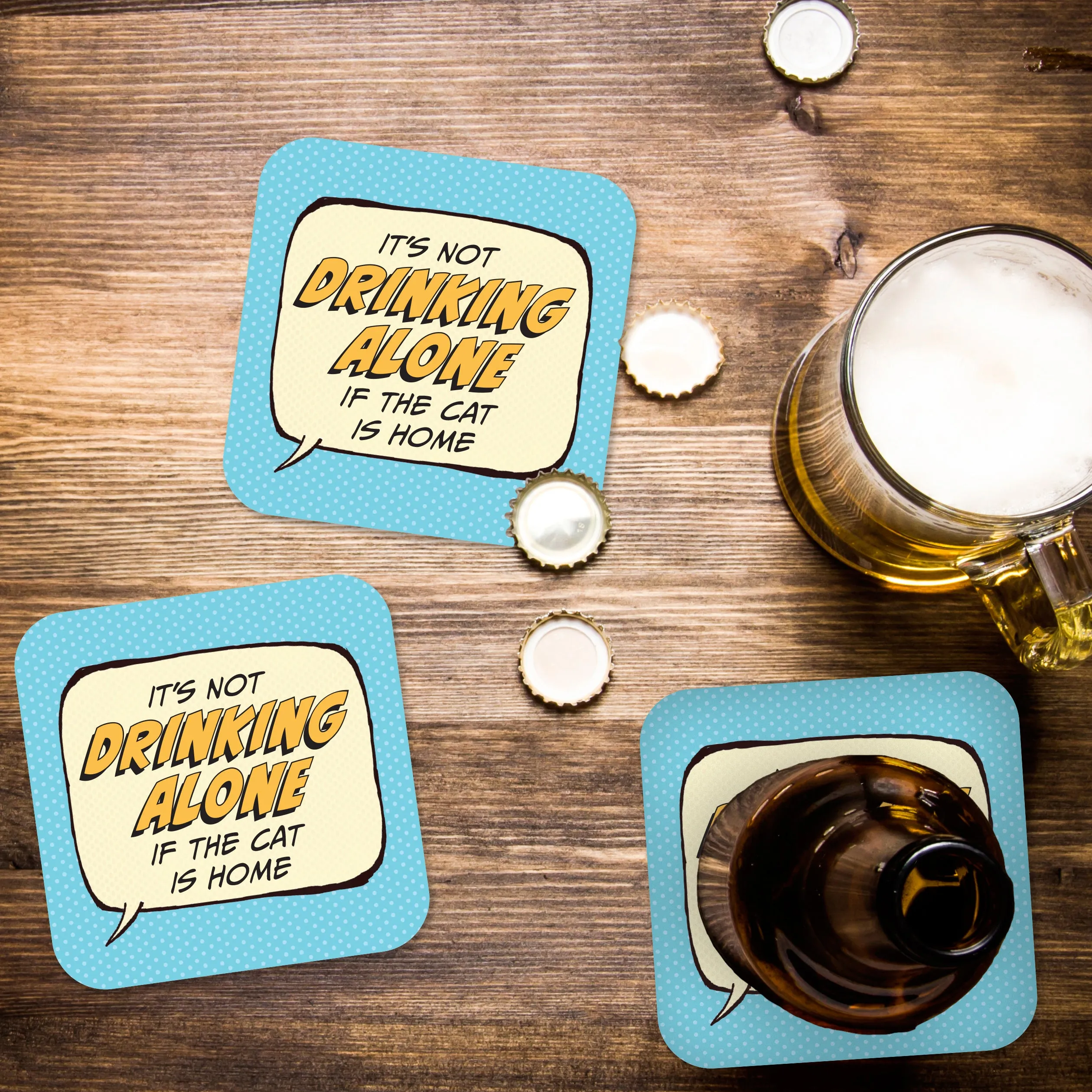 It's Not Drinking Alone if the Cat is Home Paper Coaster Set