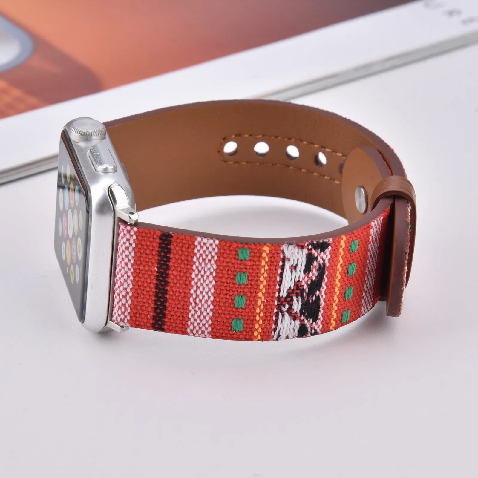 Leather & Canvas Ethnic Style Band for Apple Watch