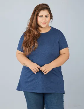 Plus Size Plain Cotton T-Shirt For Women - Mix Navy