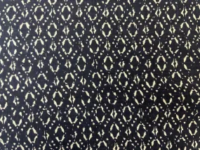 Rayon Challis Border Print - Navy / White