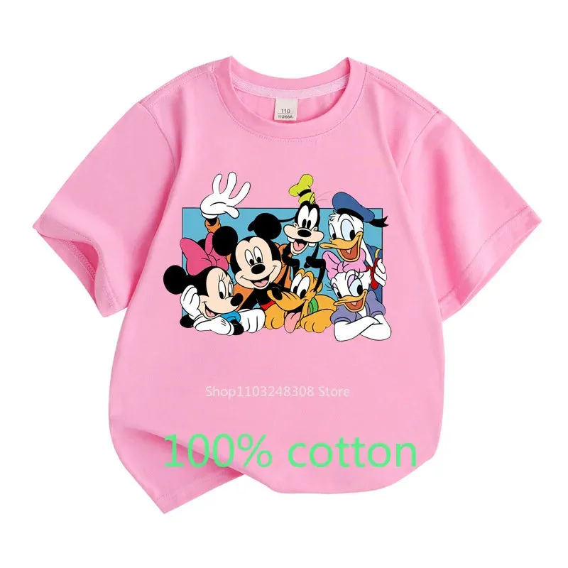 Summer Children Clothes 100%Cotton T-shirt Girls Boys Tops  Mickey Mouse Clubhouse Cartoon Toddler Round Neck Short-sleeved