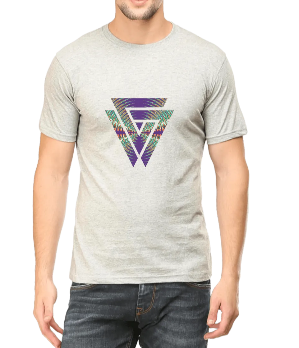 Twin Triangle Geometric Design Men's T Shirt D08