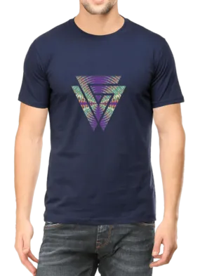 Twin Triangle Geometric Design Men's T Shirt D08