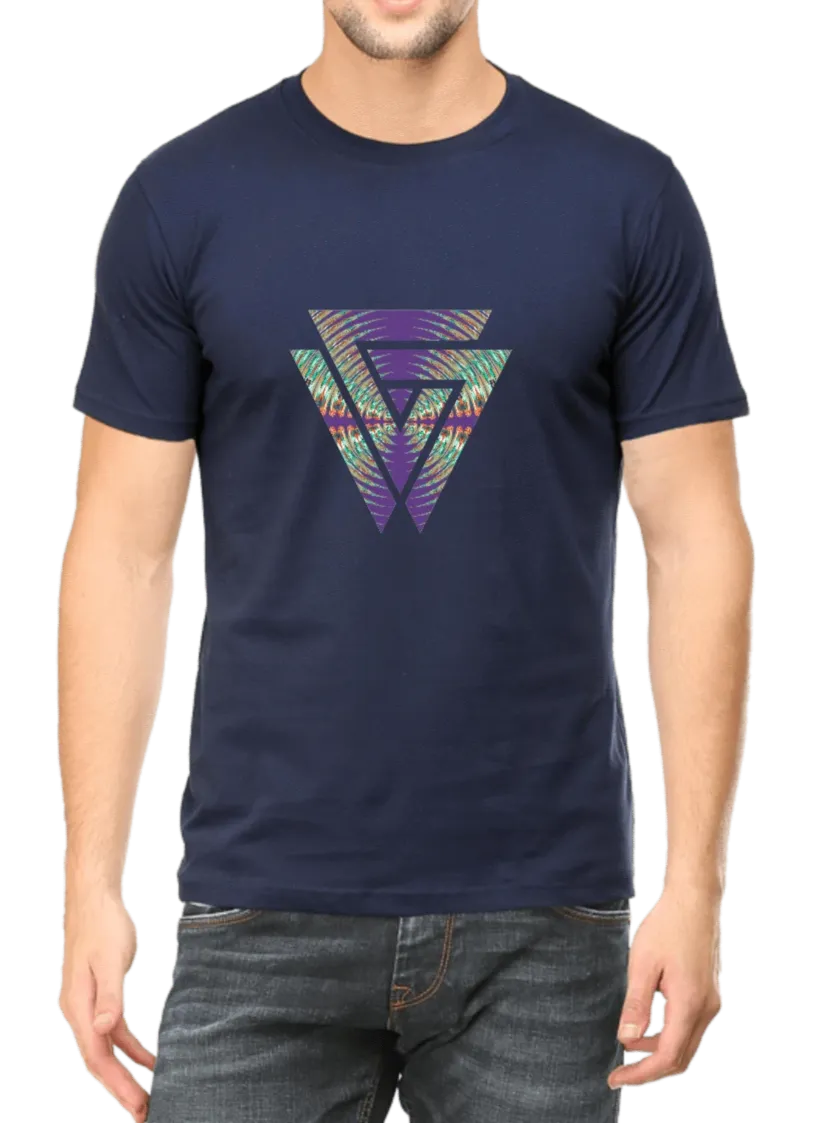 Twin Triangle Geometric Design Men's T Shirt D08