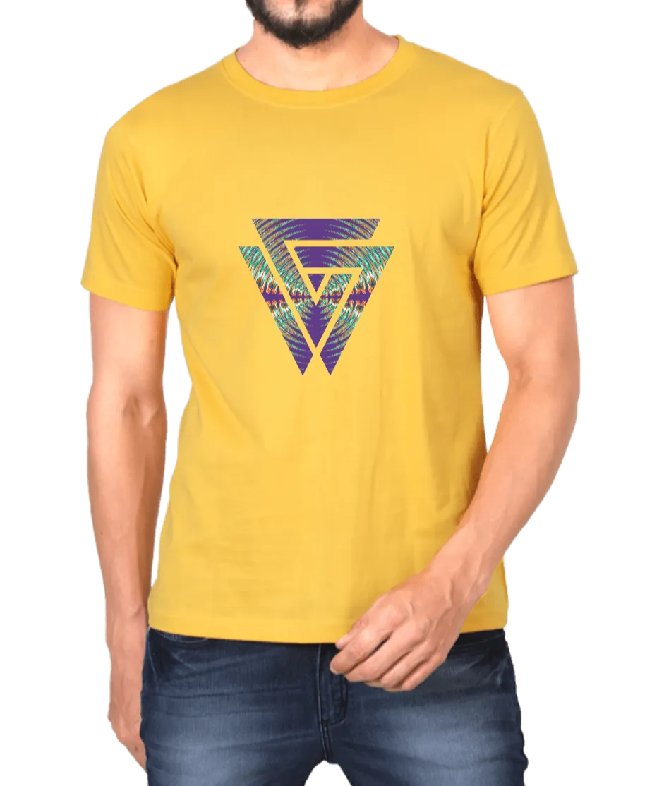 Twin Triangle Geometric Design Men's T Shirt D08