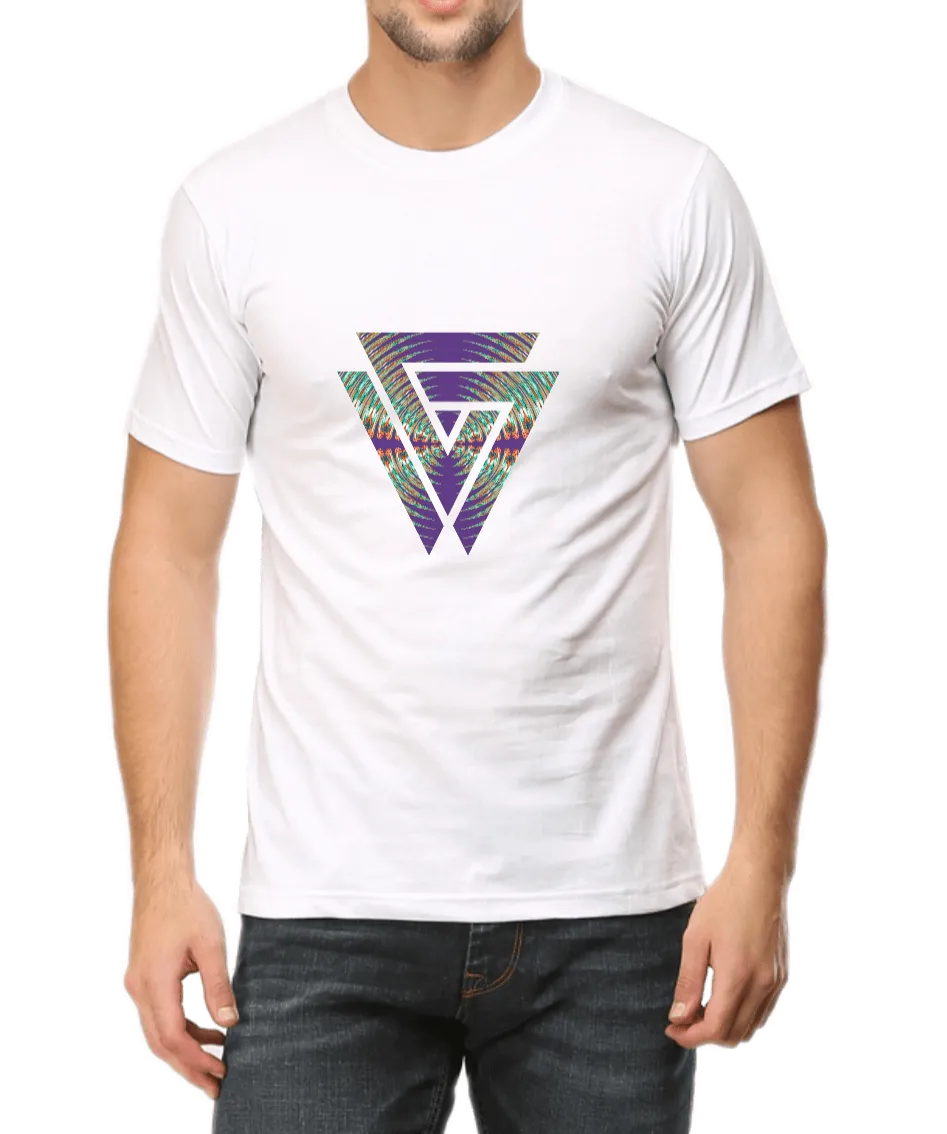 Twin Triangle Geometric Design Men's T Shirt D08