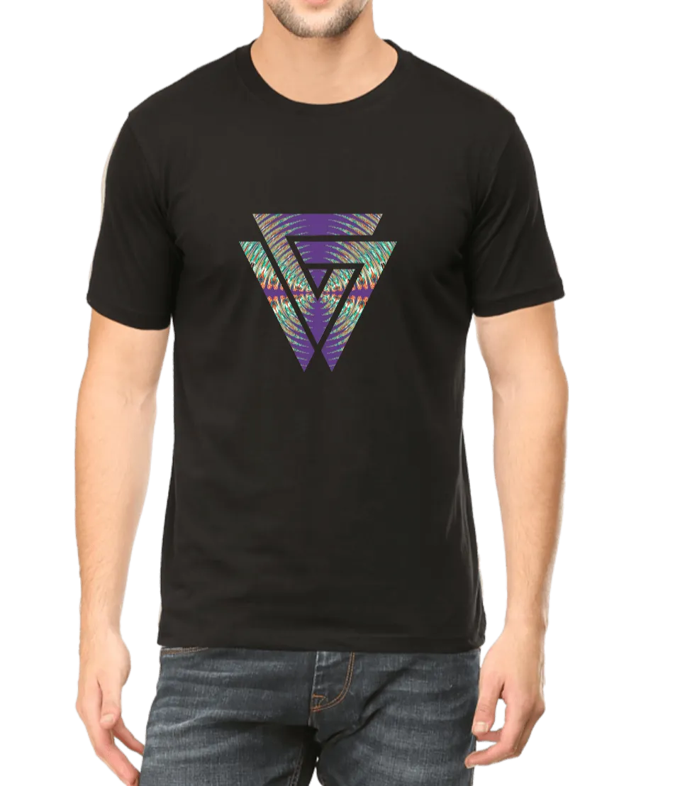 Twin Triangle Geometric Design Men's T Shirt D08