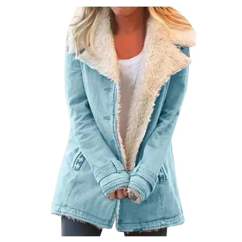 Women Plus Size Warm Coats Composite Plush Button Lapels