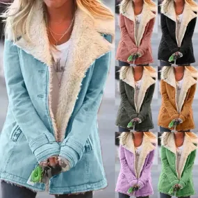 Women Plus Size Warm Coats Composite Plush Button Lapels